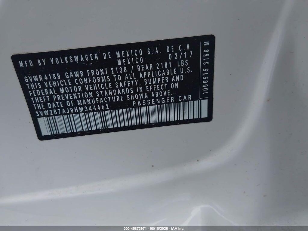 3VW2B7AJ9HM344452 2017 VOLKSWAGEN JETTA photo no. 9