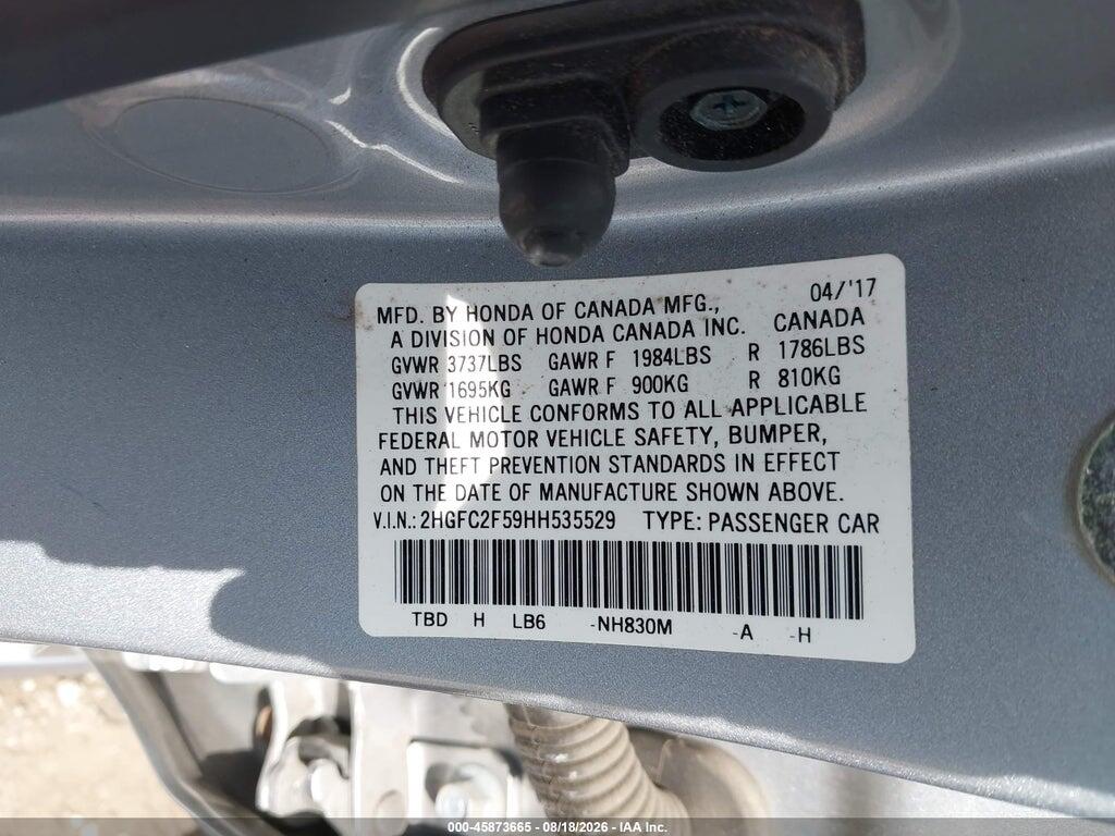 2HGFC2F59HH535529 2017 HONDA CIVIC photo no. 9