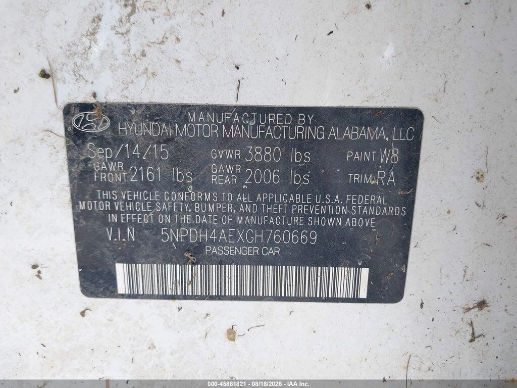 5NPDH4AEXGH760669 2016 HYUNDAI ELANTRA photo no. 9