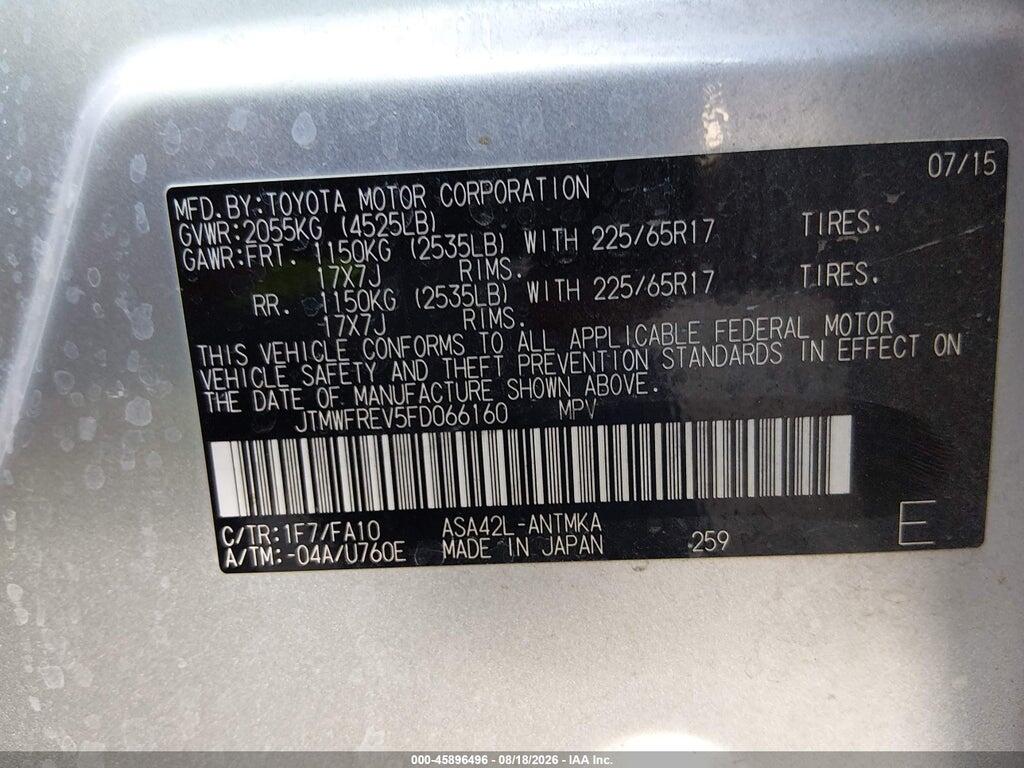 JTMWFREV5FD066160 2015 TOYOTA RAV4 photo no. 9
