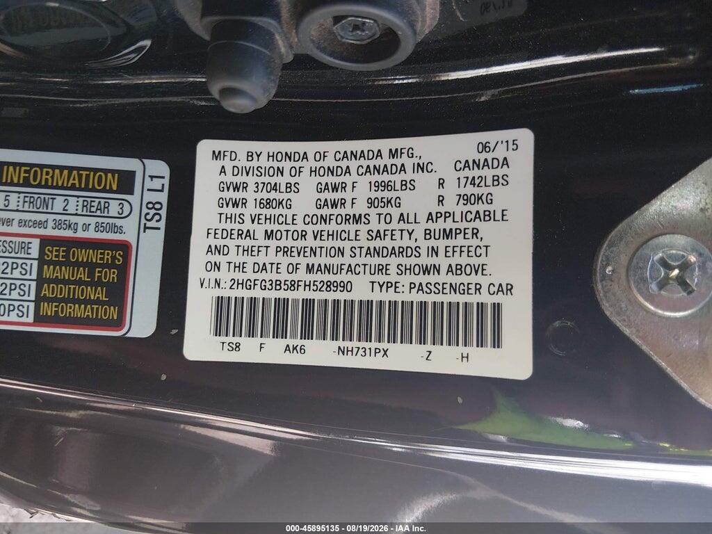 2HGFG3B58FH528990 2015 HONDA CIVIC photo no. 9