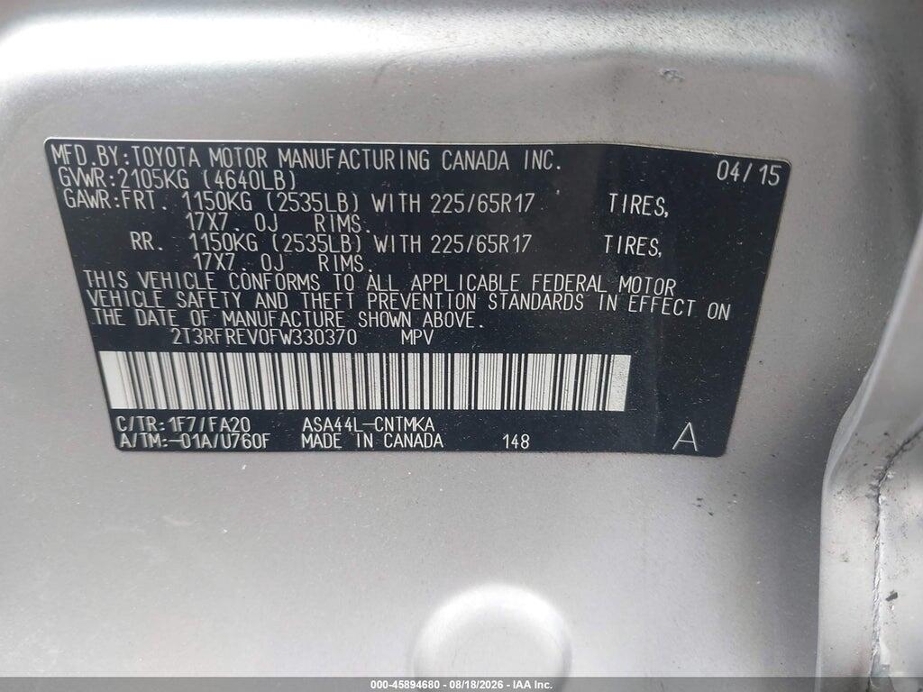 2T3RFREV0FW330370 2015 TOYOTA RAV4 photo no. 9