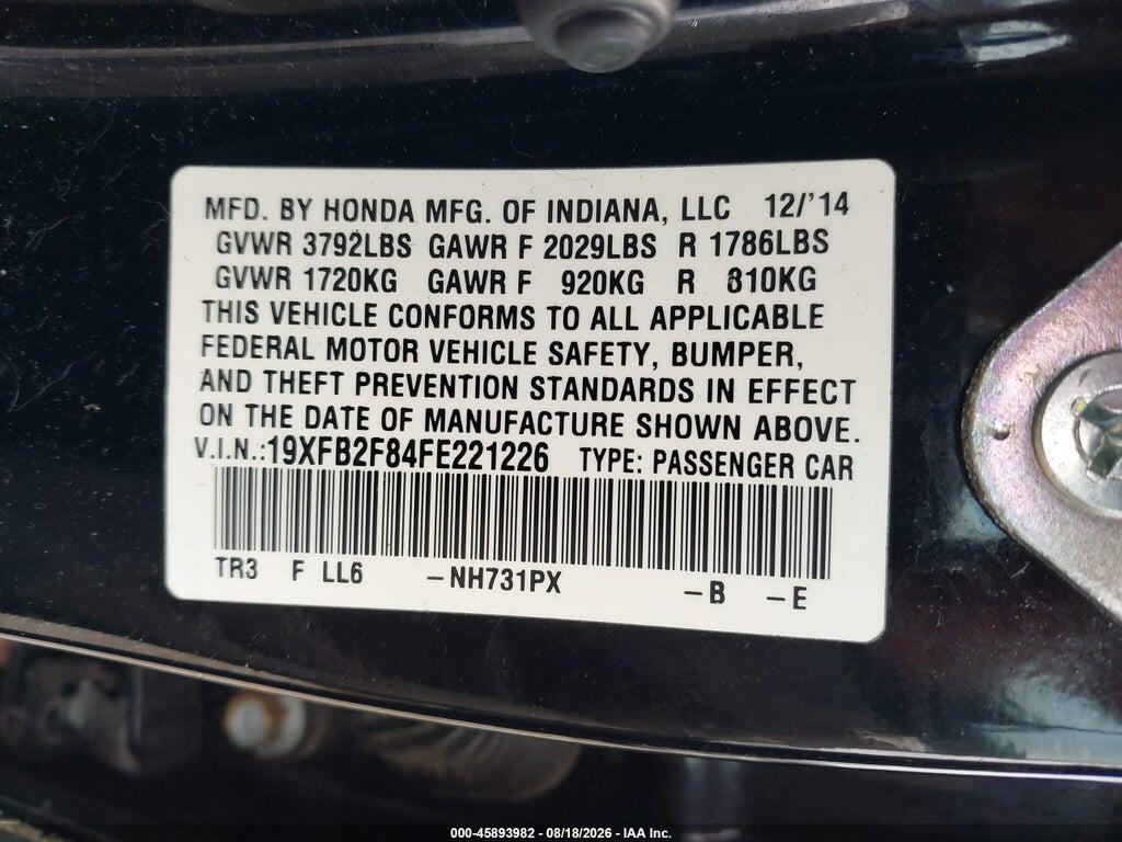 19XFB2F84FE221226 2015 HONDA CIVIC photo no. 9