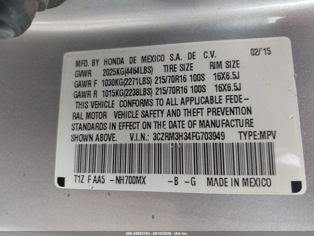 3CZRM3H34FG703949 2015 HONDA CR-V photo no. 9