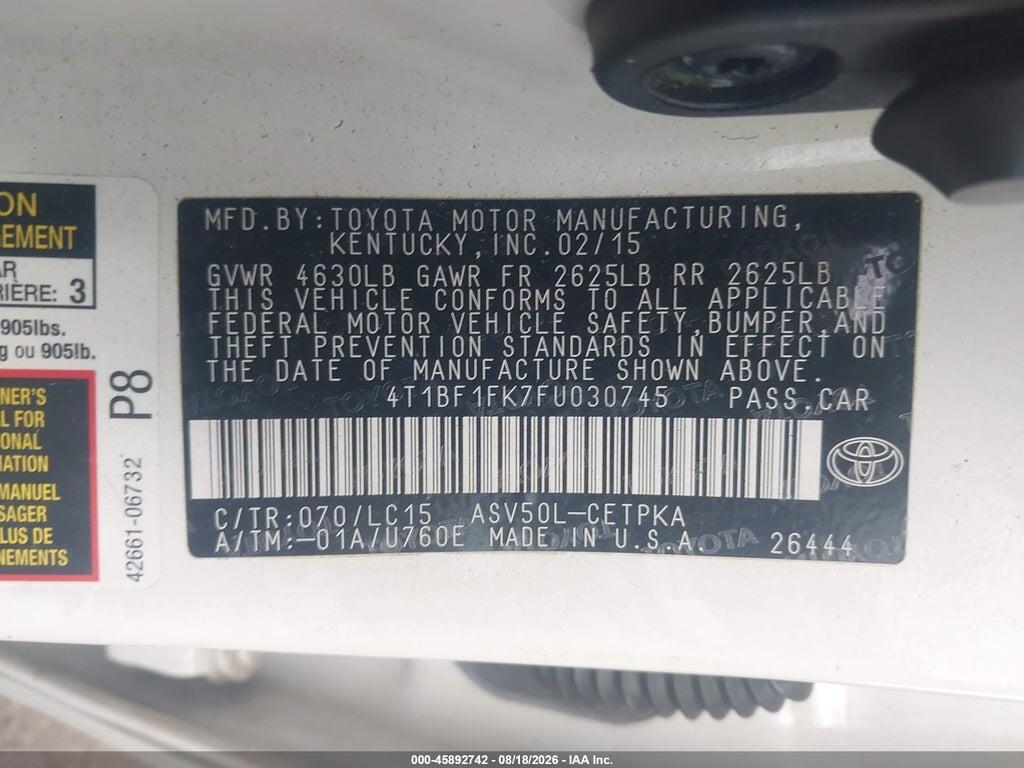 4T1BF1FK7FU030745 2015 TOYOTA CAMRY photo no. 9