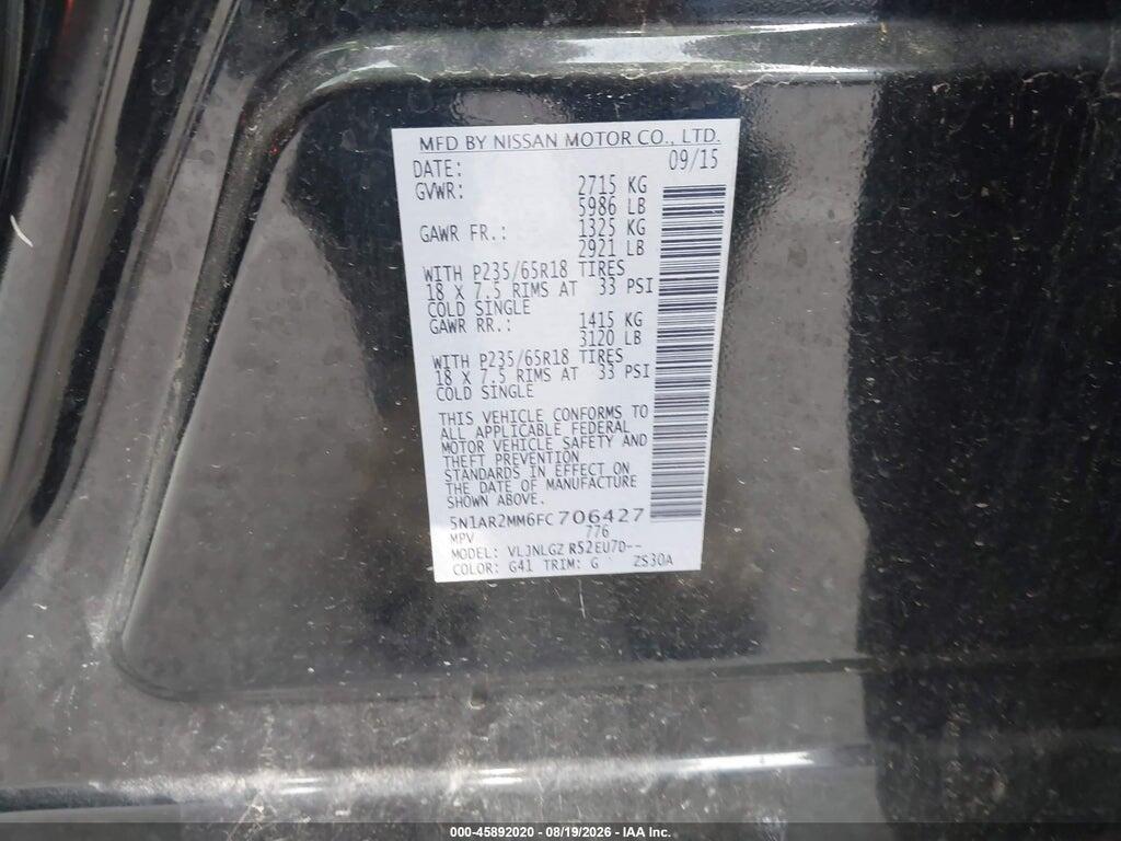5N1AR2MM6FC706427 2015 NISSAN PATHFINDER photo no. 9