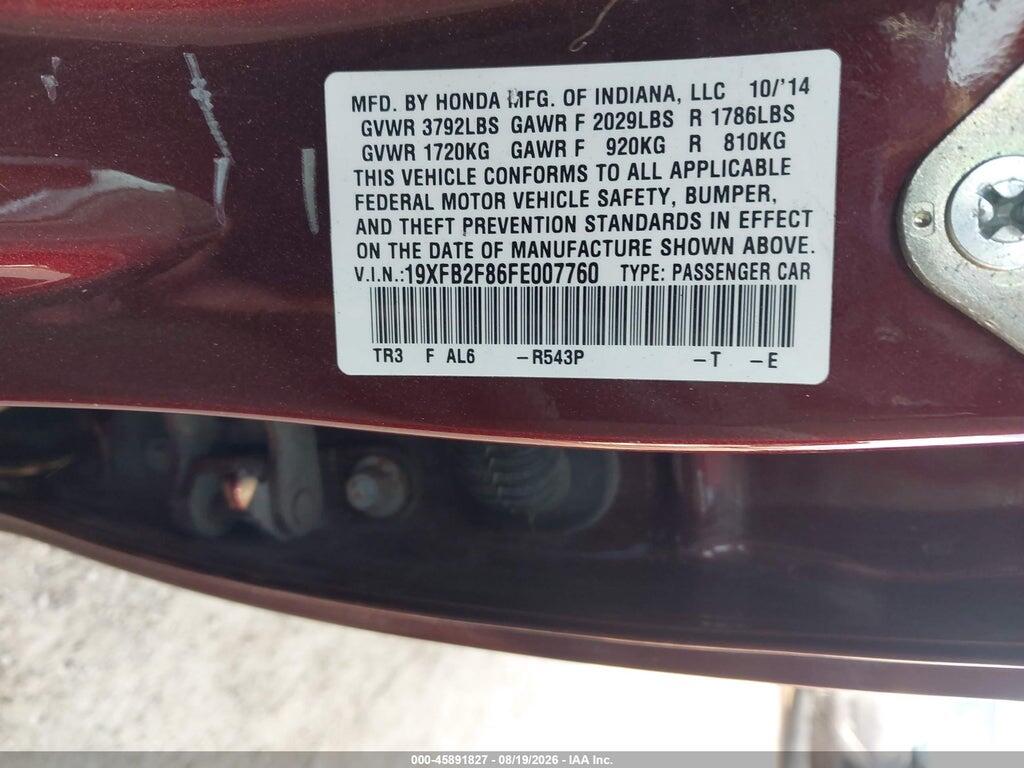 19XFB2F86FE007760 2015 HONDA CIVIC photo no. 9