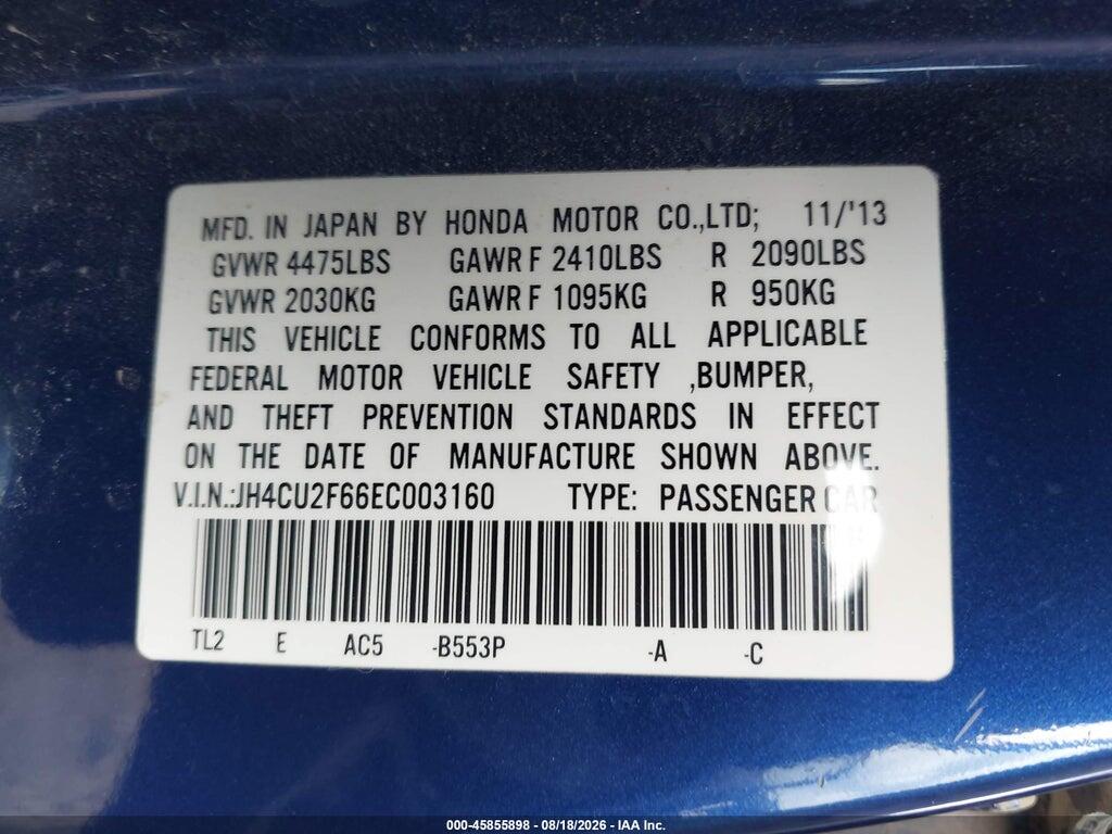 JH4CU2F66EC003160 2014 ACURA TSX photo no. 9