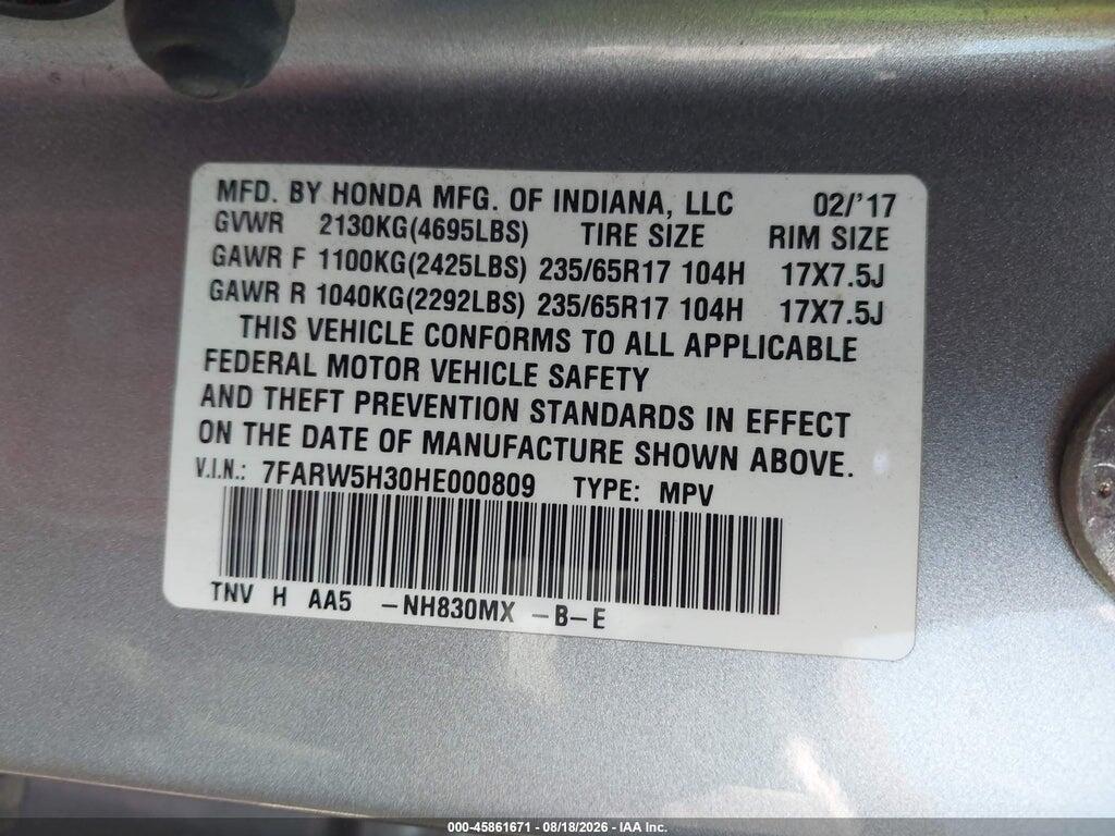 7FARW5H30HE000809 2017 HONDA CR-V photo no. 9