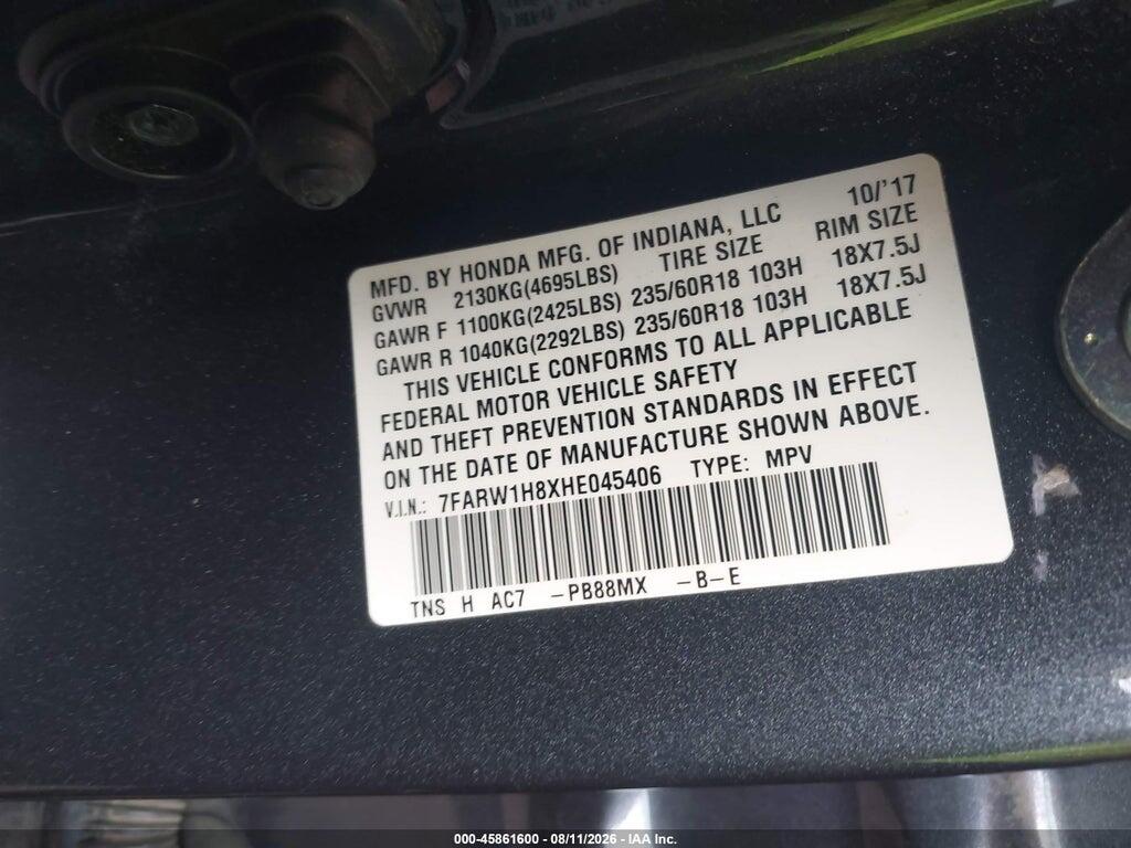 7FARW1H8XHE045406 2017 HONDA CR-V photo no. 9