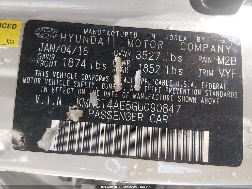 KMHCT4AE5GU090847 2016 HYUNDAI ACCENT photo no. 9