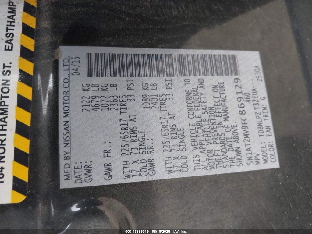 5N1AT2MV9FC869129 2015 NISSAN ROGUE photo no. 9