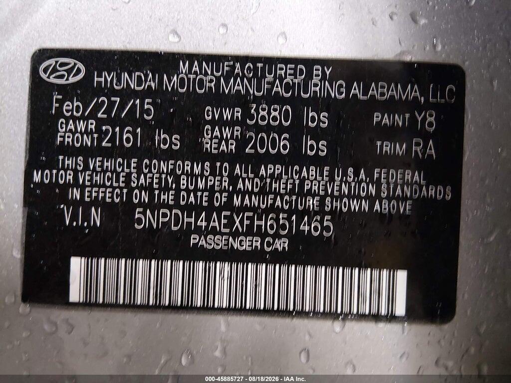 5NPDH4AEXFH651465 2015 HYUNDAI ELANTRA photo no. 9