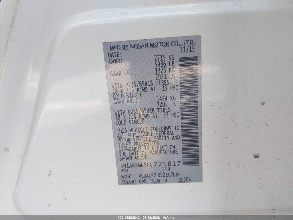 5N1AR2MN5FC721817 2015 NISSAN PATHFINDER photo no. 9