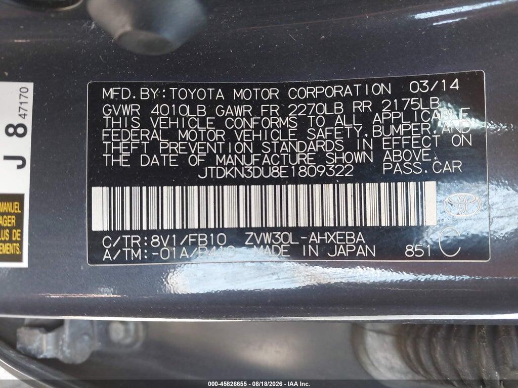 JTDKN3DU8E1809322 2014 TOYOTA PRIUS photo no. 9