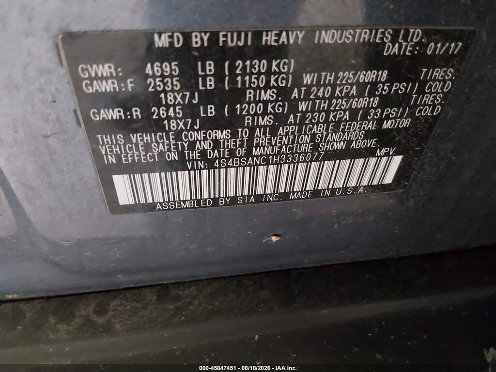 4S4BSANC1H3336077 2017 SUBARU OUTBACK photo no. 9