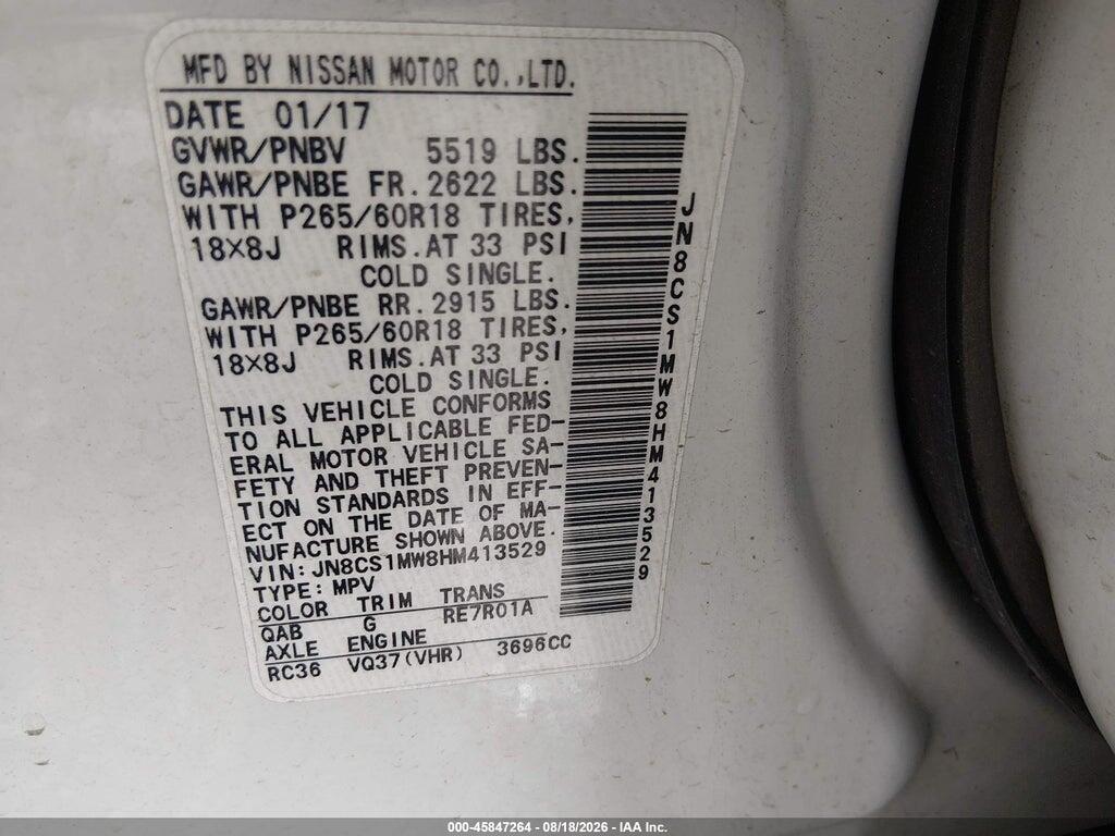 JN8CS1MW8HM413529 2017 INFINITI QX70 photo no. 9