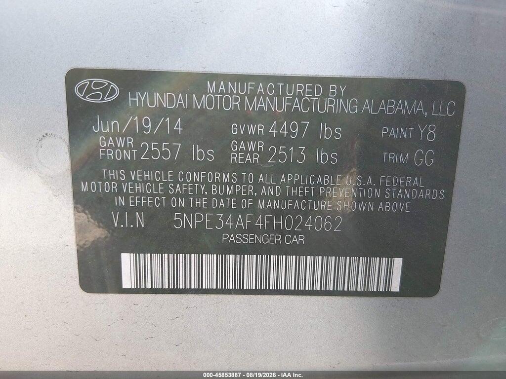 5NPE34AF4FH024062 2015 HYUNDAI SONATA photo no. 9