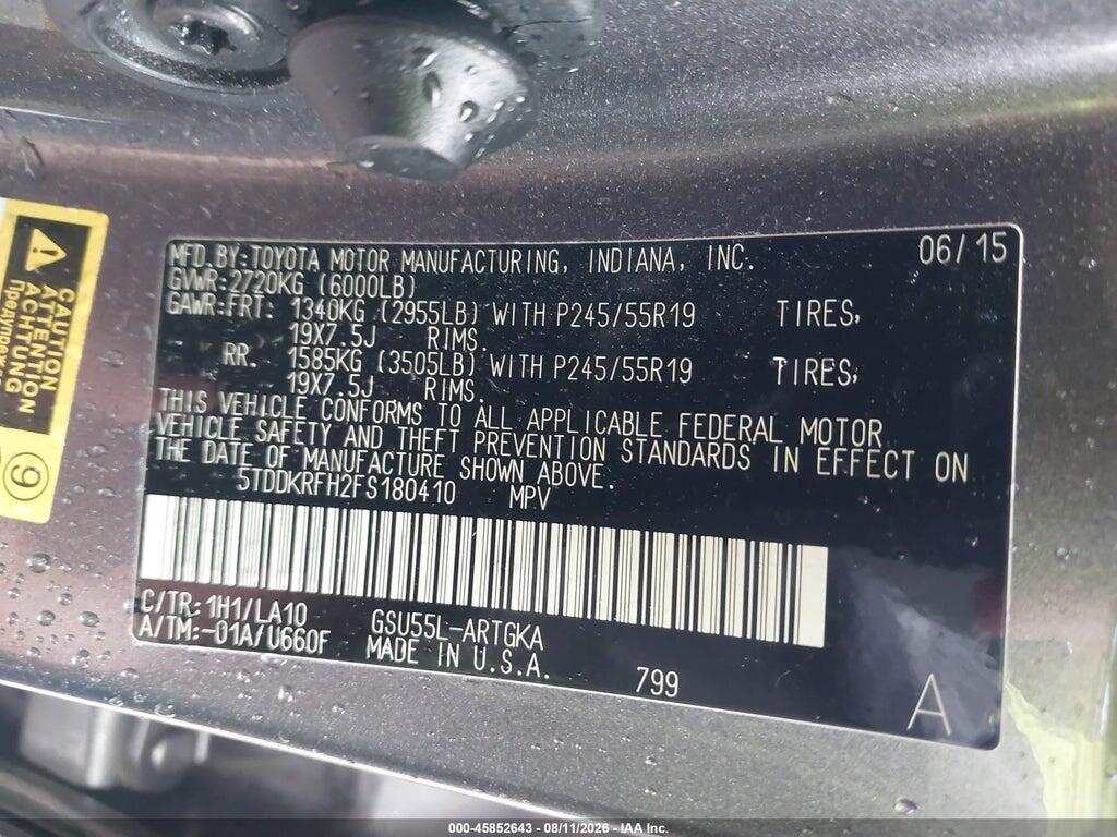 5TDDKRFH2FS180410 2015 TOYOTA HIGHLANDER photo no. 9