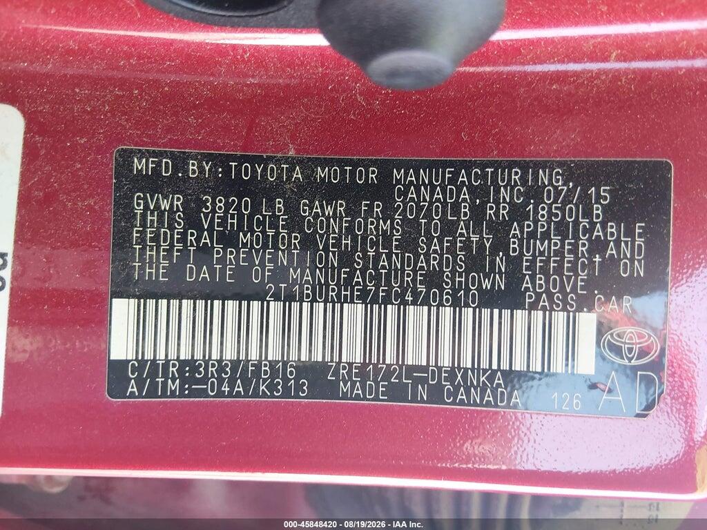 2T1BURHE7FC470610 2015 TOYOTA COROLLA photo no. 9