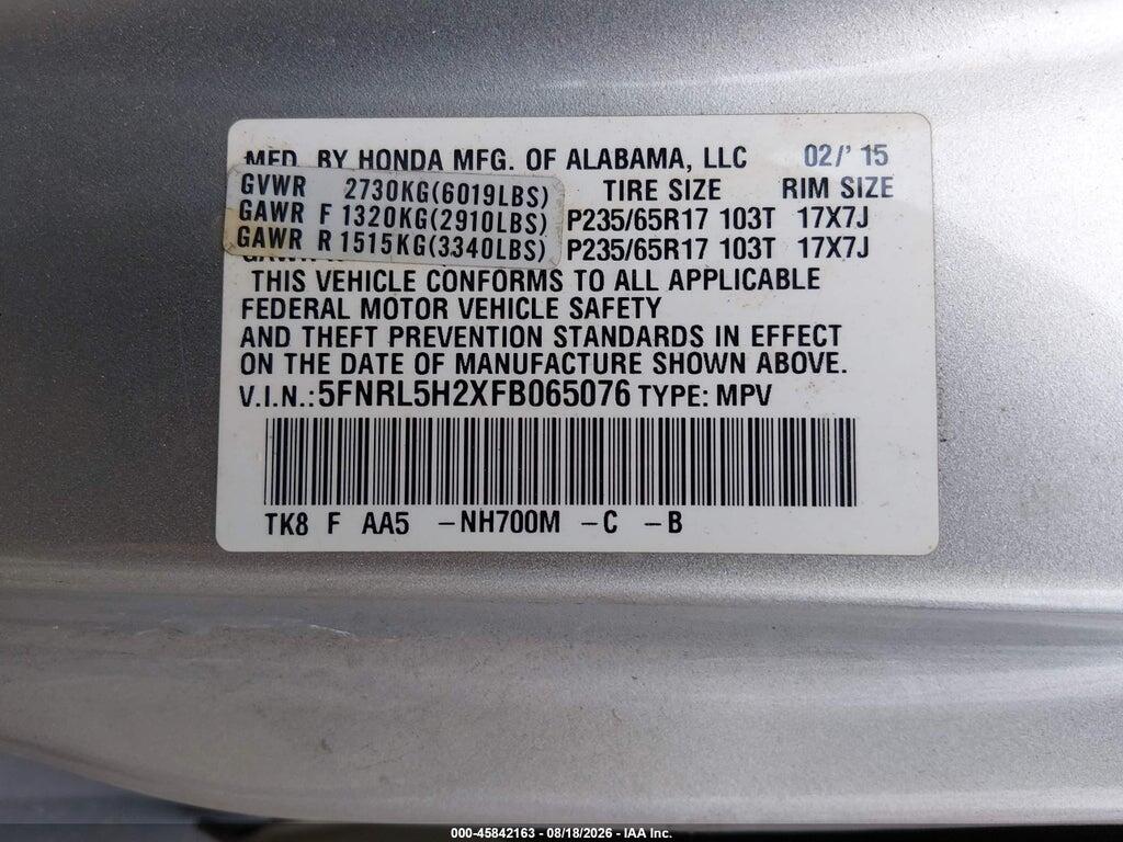 5FNRL5H2XFB065076 2015 HONDA ODYSSEY photo no. 9