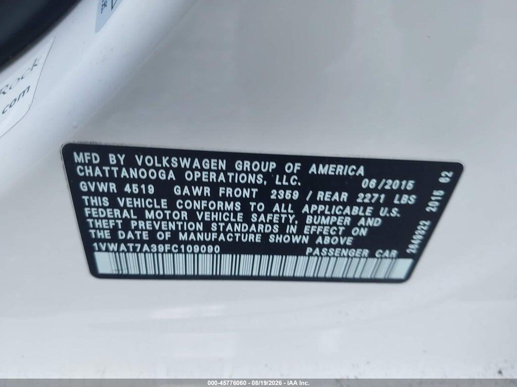 1VWAT7A39FC109090 2015 VOLKSWAGEN PASSAT photo no. 9