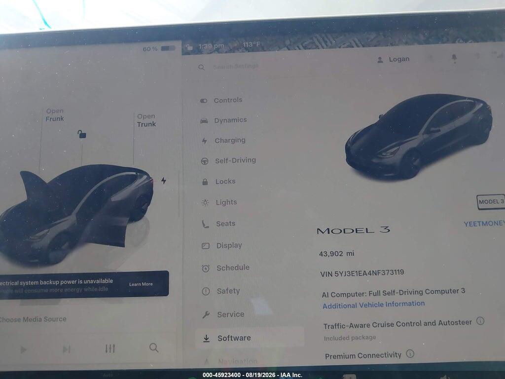 5YJ3E1EA4NF373119 2022 TESLA MODEL 3 photo no. 7