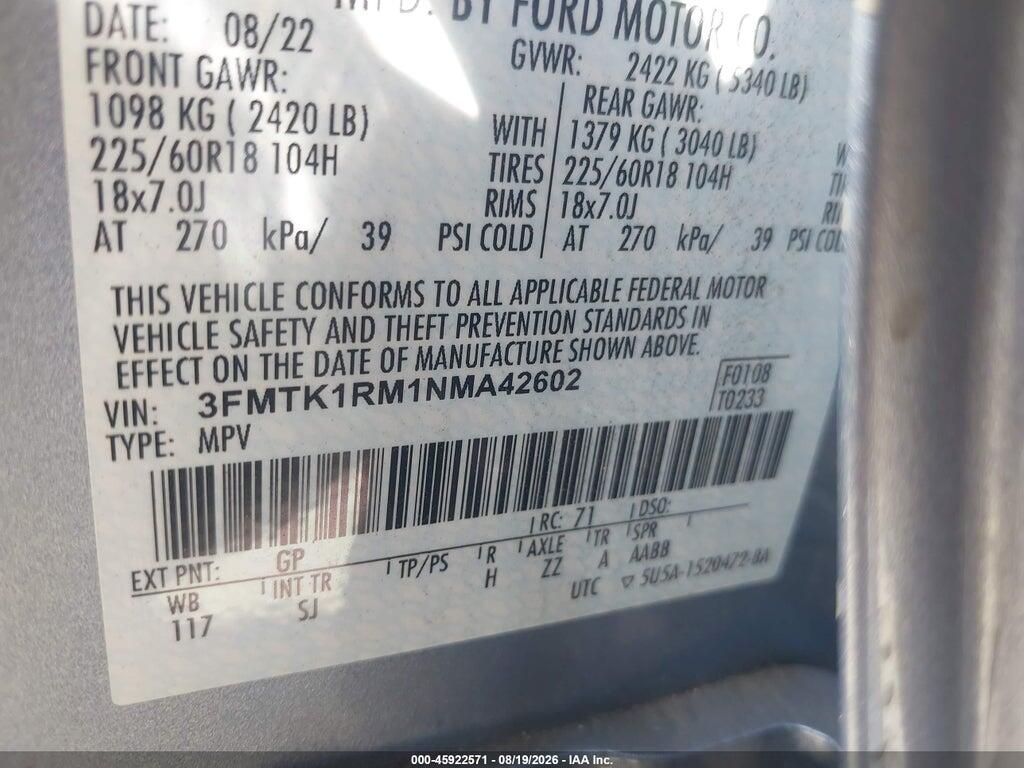 3FMTK1RM1NMA42602 2022 FORD MUSTANG MACH-E photo no. 9