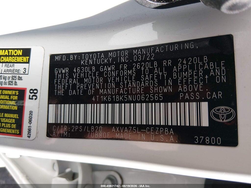 4T1K61BK5NU062565 2022 TOYOTA CAMRY photo no. 9