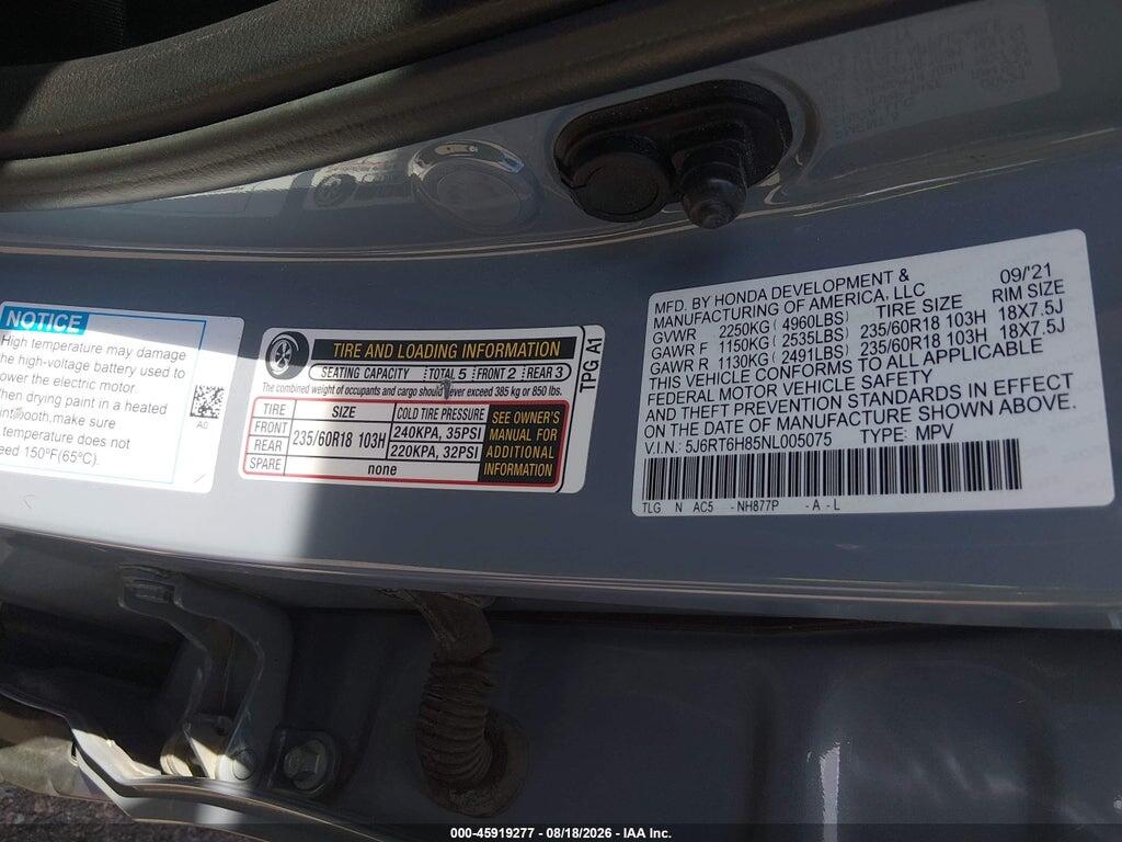 5J6RT6H85NL005075 2022 HONDA CR-V HYBRID photo no. 9