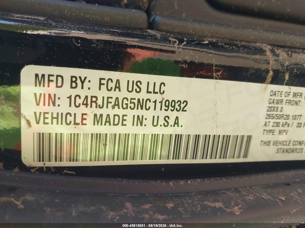 1C4RJFAG5NC119932 2022 JEEP GRAND CHEROKEE WK photo no. 9