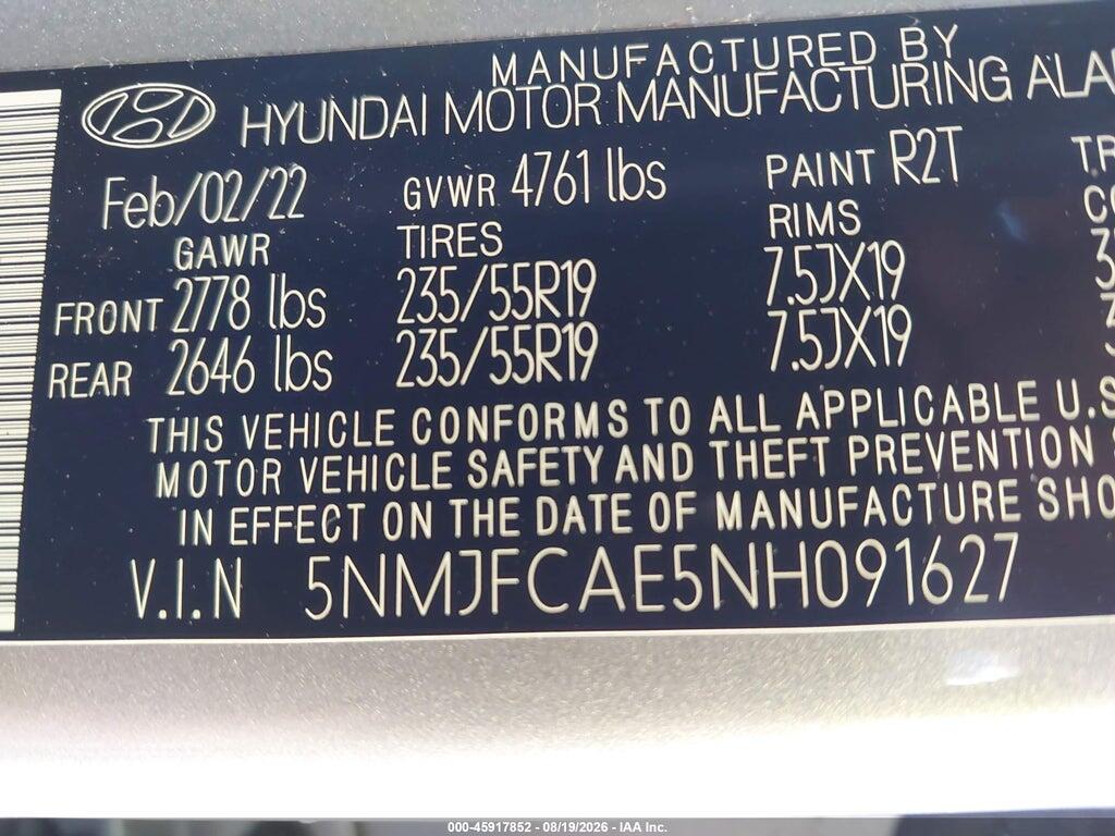 5NMJFCAE5NH091627 2022 HYUNDAI TUCSON photo no. 9