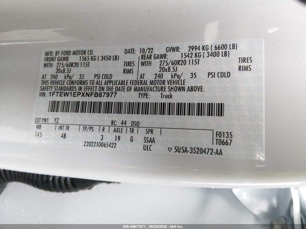 1FTEW1EPXNFB87977 2022 FORD F-150 photo no. 9