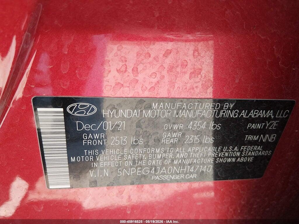 5NPEG4JA0NH147140 2022 HYUNDAI SONATA photo no. 9