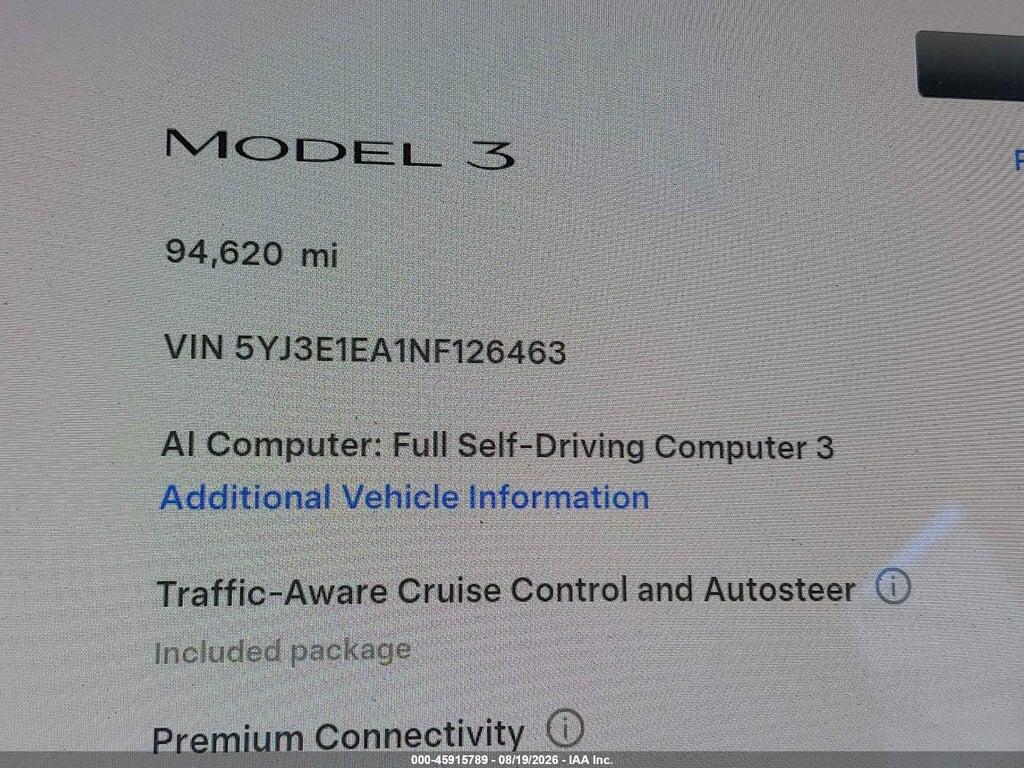 5YJ3E1EA1NF126463 2022 TESLA MODEL 3 photo no. 7