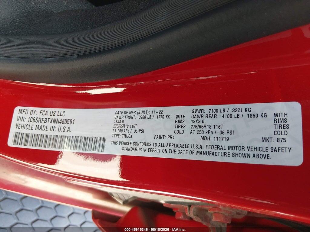 1C6SRFBTXNN480591 2022 RAM 1500 photo no. 9