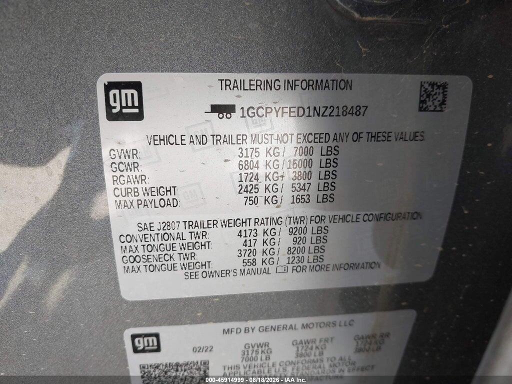1GCPYFED1NZ218487 2022 CHEVROLET SILVERADO 1500 LTD photo no. 9