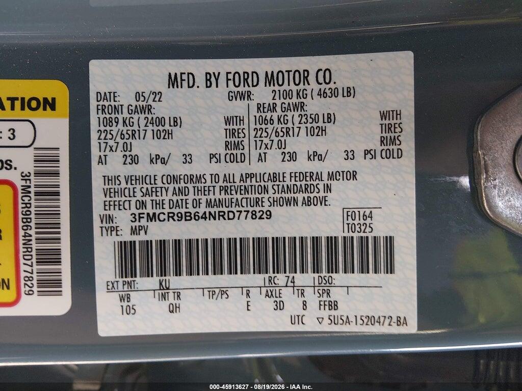 3FMCR9B64NRD77829 2022 FORD BRONCO SPORT photo no. 9