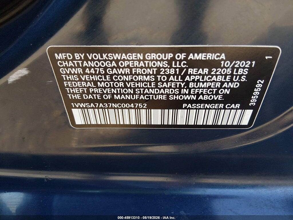 1VWSA7A37NC004752 2022 VOLKSWAGEN PASSAT photo no. 9