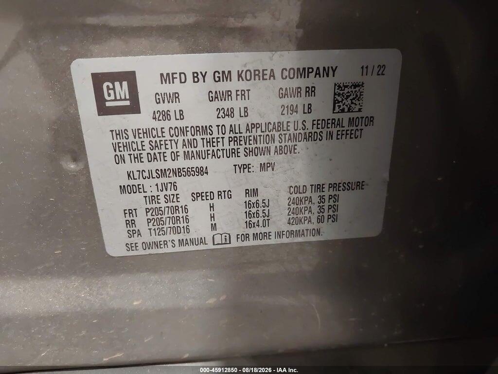 KL7CJLSM2NB565984 2022 CHEVROLET TRAX photo no. 9