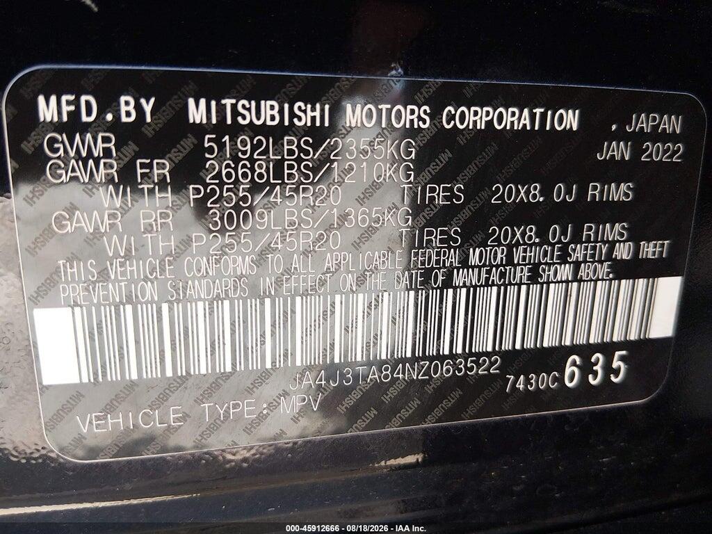 JA4J3TA84NZ063522 2022 MITSUBISHI OUTLANDER photo no. 9