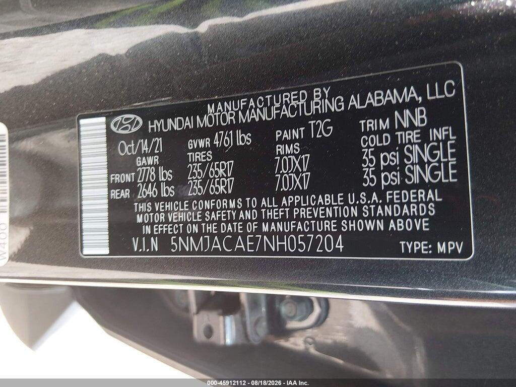 5NMJACAE7NH057204 2022 HYUNDAI TUCSON photo no. 9