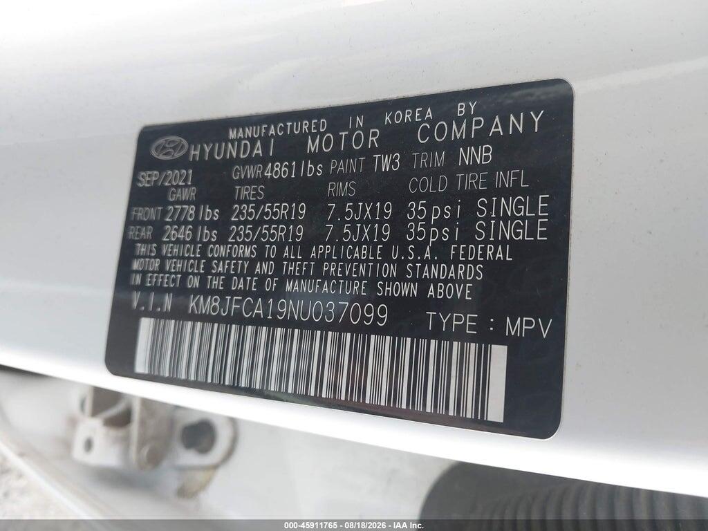 KM8JFCA19NU037099 2022 HYUNDAI TUCSON HYBRID photo no. 9