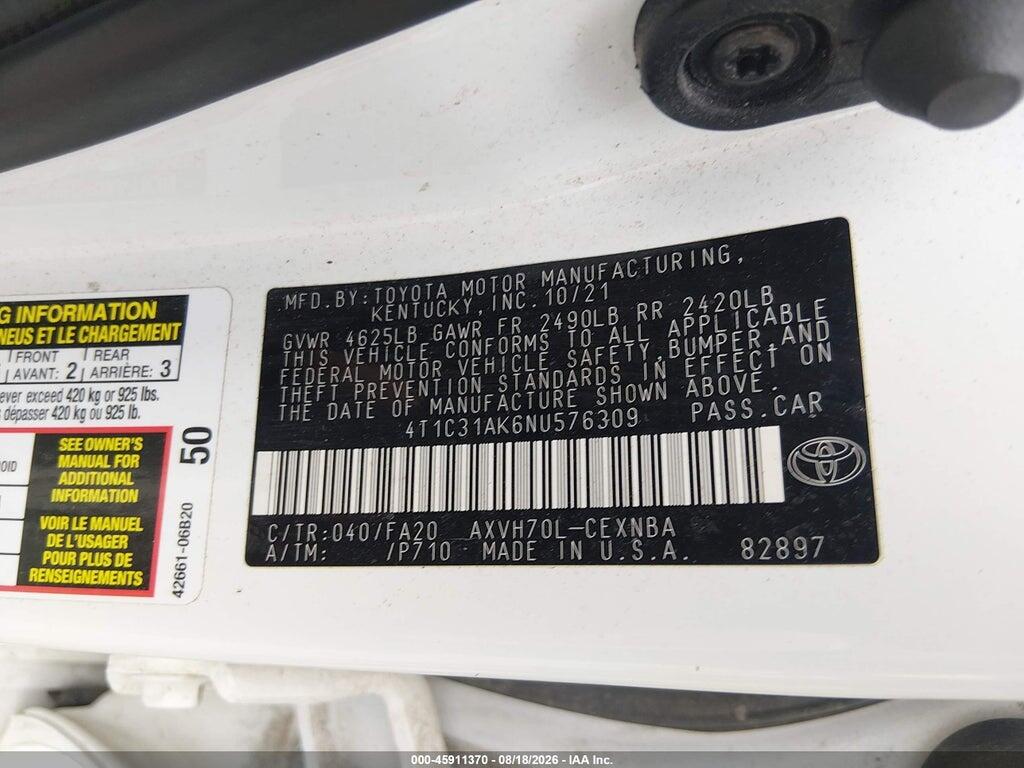 4T1C31AK6NU576309 2022 TOYOTA CAMRY photo no. 9