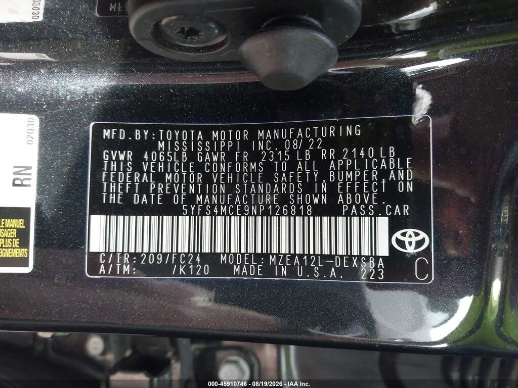 5YFS4MCE9NP126818 2022 TOYOTA COROLLA photo no. 9