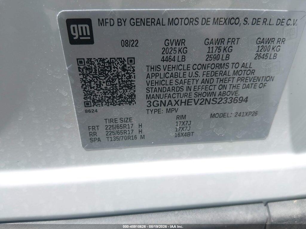 3GNAXHEV2NS233694 2022 CHEVROLET EQUINOX photo no. 9