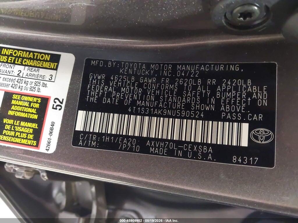4T1S31AK9NU590524 2022 TOYOTA CAMRY photo no. 9