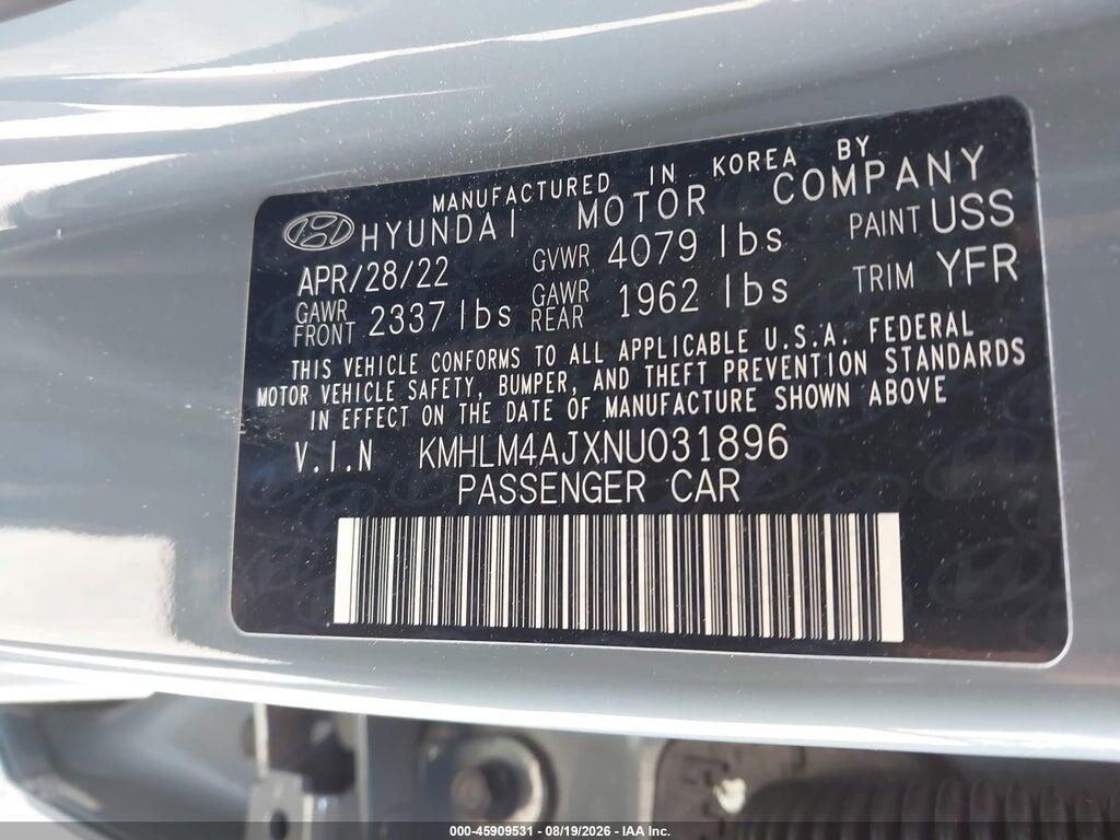 KMHLM4AJXNU031896 2022 HYUNDAI ELANTRA HYBRID photo no. 9