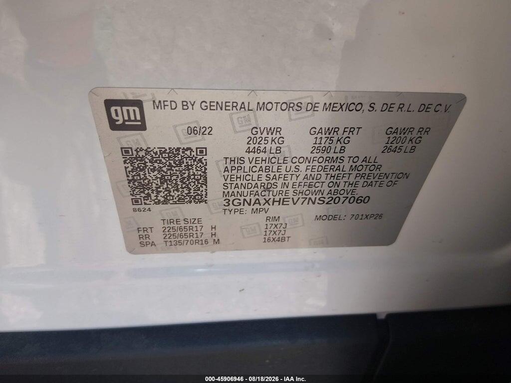 3GNAXHEV7NS207060 2022 CHEVROLET EQUINOX photo no. 9