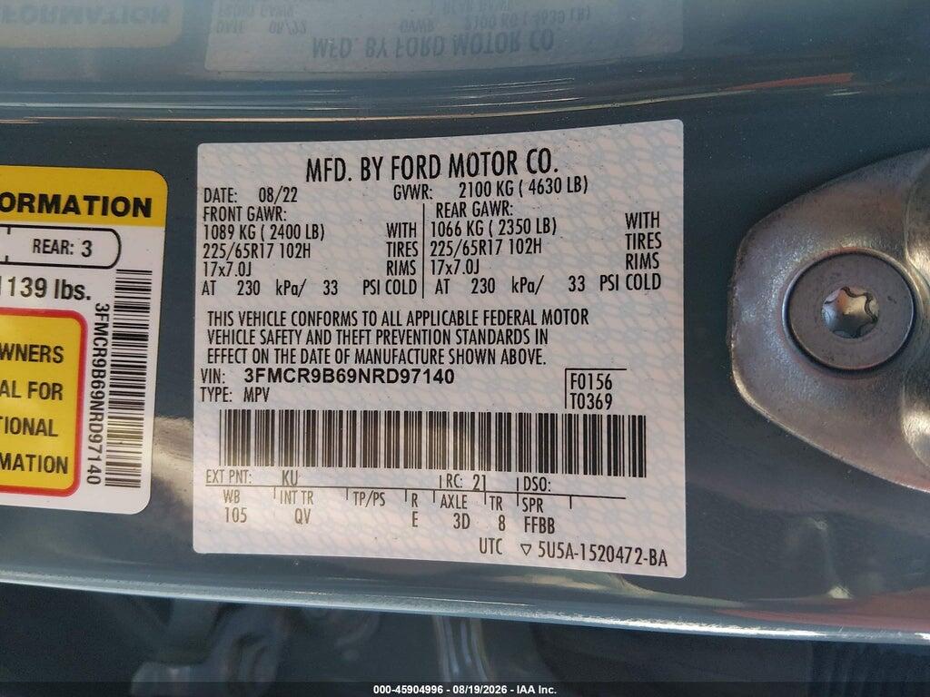 3FMCR9B69NRD97140 2022 FORD BRONCO SPORT photo no. 9